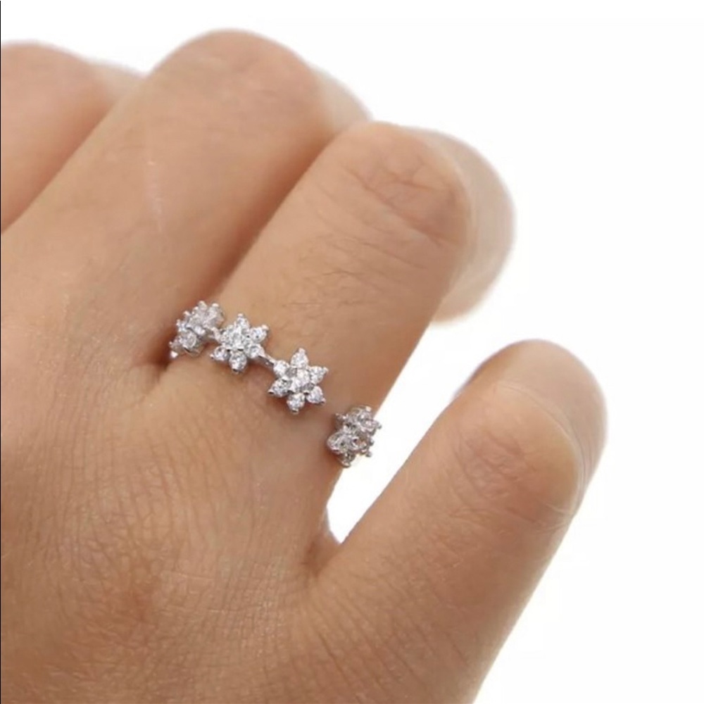 CZ Lil’ Flower Halo Adjustable Ring, NWT